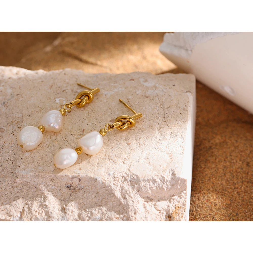 Boucles d'oreilles en acier inoxydable avec perles naturelles