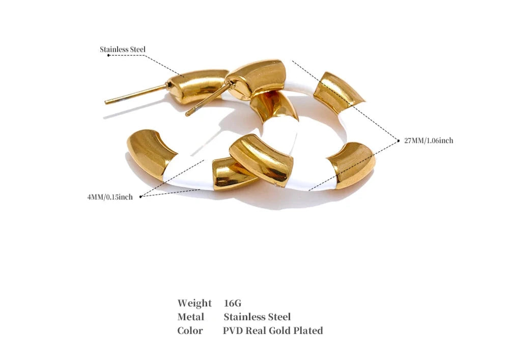 Émail en acier inoxydable en forme de C géométrique insolite boucles d'oreilles, classique élégant