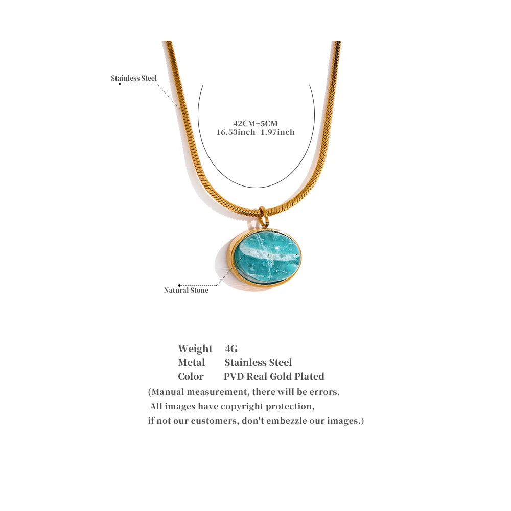 Collier avec pendentif en pierre naturelle Amazonite, acier inoxydable, bijoux à la mode