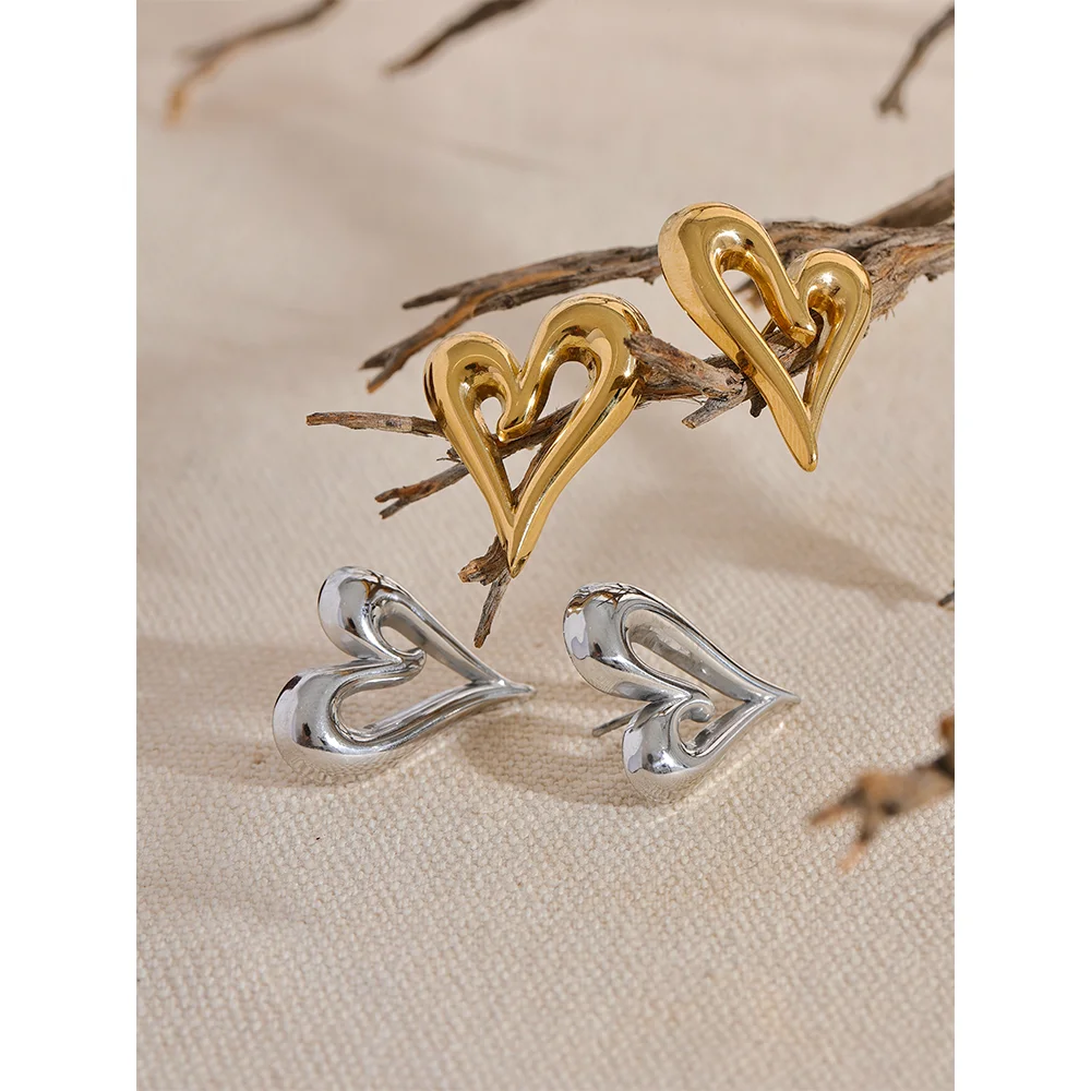 Boucles d'oreilles creuses d'amour de cœur en acier inoxydable, bijoux romantiques de charme