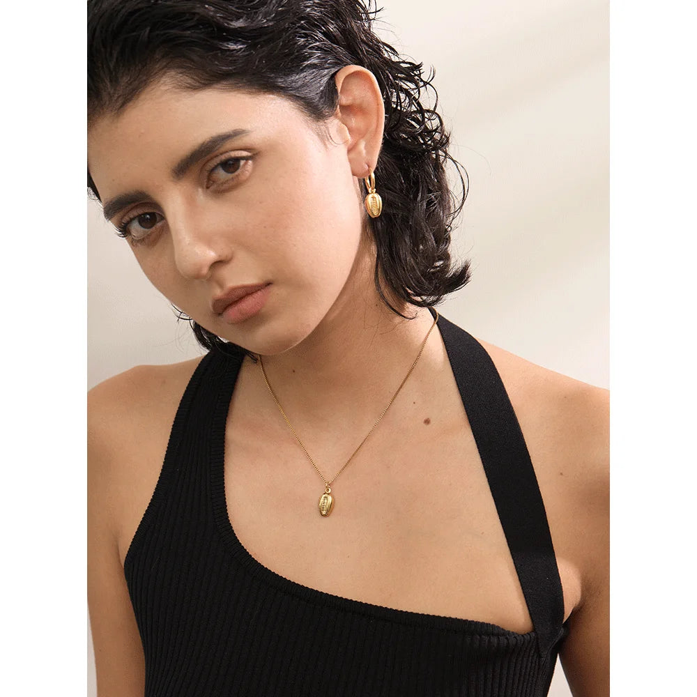 Ensemble de bijoux tendance en acier inoxydable 18 carats avec boucles d'oreilles créoles, résistant à l'eau et à la prévention des allergies