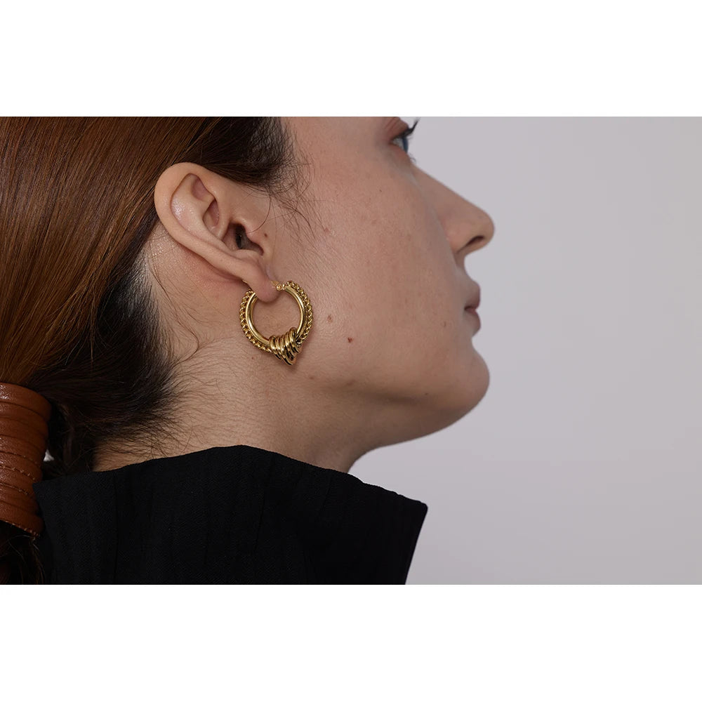 Boucles d'oreilles rondes en acier inoxydable, bijoux élégants, Huggie torsadé