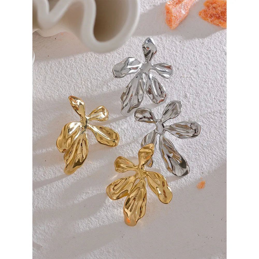 Boucles d'oreilles grandes fleurs, cadeau de gala, en acier inoxydable