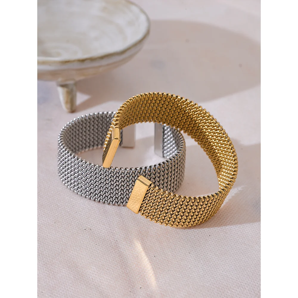 Bracelet manchette large ouvert en acier inoxydable, mode Bergame