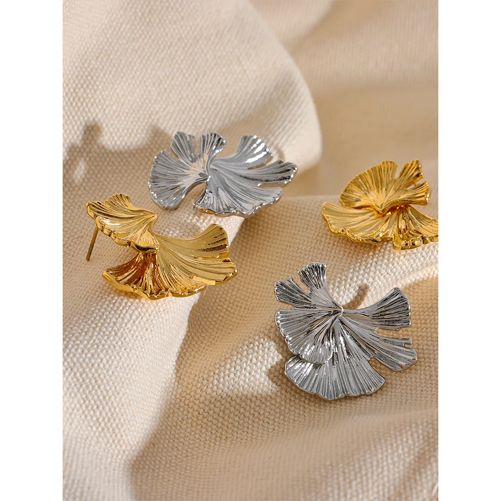 Boucles d'oreilles feuille de Ginkgo en acier inoxydable plaqué or 18K, bijoux tendance