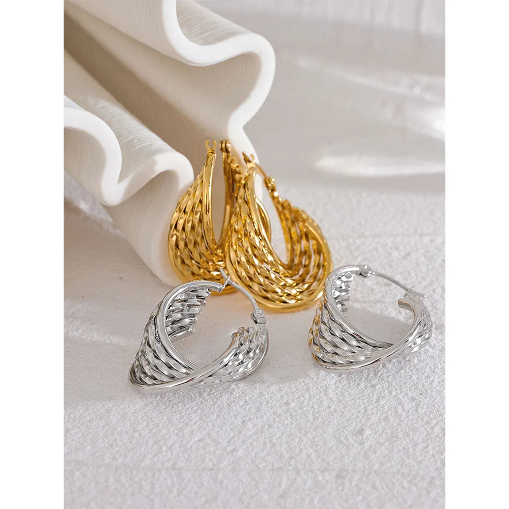 Boucles d'oreilles creuses torsadées en acier inoxydable, style Bergame