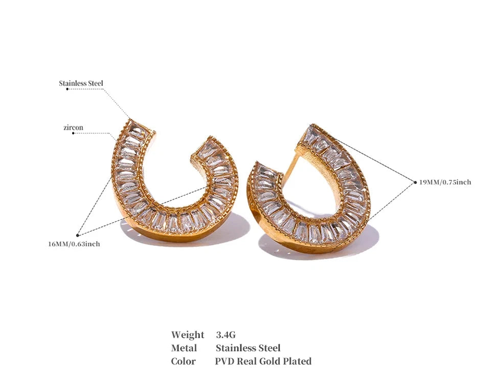 Boucles d'oreilles à tige géométriques en acier inoxydable avec zircone cubique brillante et délicate, bijoux de haute qualité