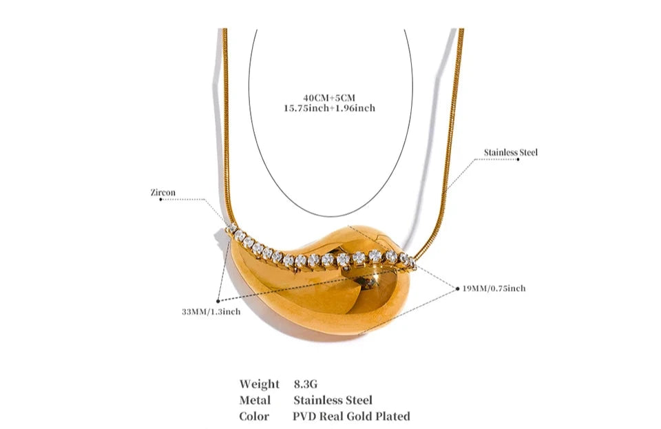 Collier pendant goutte d'eau en acier inoxydable incrusté de zircone cubique