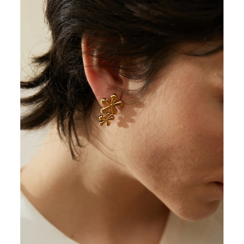 Boucles d'oreilles à fleurs en acier inoxydable, bijoux à la mode