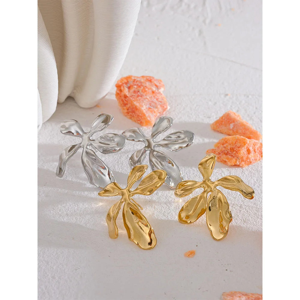 Boucles d'oreilles grandes fleurs, cadeau de gala, en acier inoxydable